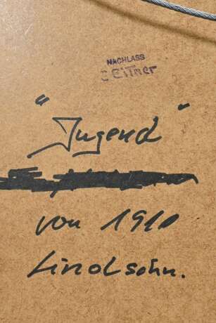 Eitner, Ernst (1867-1955) „Die Jugend" 1910, Linolschnitt, u. bez. mit Bleistift "Corrigirt!", verso Nachlassstempel/bez., freigestellt gerahmt, BM 37,5x28,5cm (m.R. 68,7x53,5cm) - фото 4