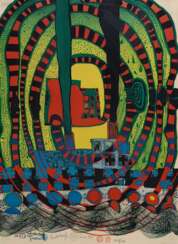 Hundertwasser, Friedensreich (1928-2000) &quot;Seereise II - Reise zur See und mit der Bahn&quot; 1967, Farblithographie, 175/267, u. sign./dat./num., i. Stein sign., freigestellt gerahmt, BM 65x50cm (m.R. 82x66,8cm), le…