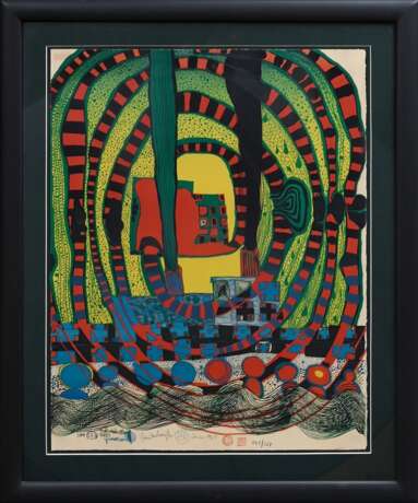 Hundertwasser, Friedensreich (1928-2000) "Seereise II - Reise zur See und mit der Bahn" 1967, Farblithographie, 175/267, u. sign./dat./num., i. Stein sign., freigestellt gerahmt, BM 65x50cm (m.R. 82x66,8cm), le… - фото 2