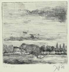 Janssen, Horst (1929-1995) &quot;Abend an der Elbe (nach J.C. Dahl)&quot; 1971, Radierung, 37/50, u. sign./dat./num., PM 10,5x11cm, BM 46x28,3cm