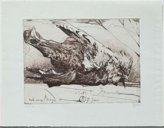 Janssen, Horst (1929-1995) "Nach einem Abschied (für Birgit Jacobsen)" 1974, Radierung, 17/60, u. sign./dat./num., i.d. Platte betit., PM 16,3x22,2cm, BM 24x30,7cm, im Randbereich min. fleckig - photo 2