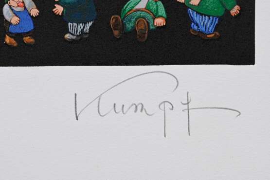 Kumpf, Gottfried (1930-2022) "Sprichwörter und Unartigkeiten" , Farblithographie, 36/300, u. sign./num./betit., u.r. Prägestempel, Edition Pro Futura, mit Original-Klappmappe (leichte Altersspuren), PM 33x38,3c… - photo 4