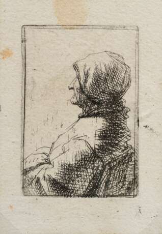 Willmann, Michael (1630-1706) "Studie einer sitzenden alten Frau", Radierung, PM 6,6x4,5cm, BM 9x6,2cm (m.R. 21,3x16,3cm), beschnitten, leicht fleckig - фото 2