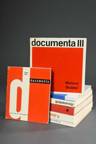 7 documenta-Ausstellungskataloge "documenta 1-4" 1955-1968; documenta 1, documenta 2 (Teil 1+2), documenta 3 (Teil 1+2) und documenta 4 (Teil 1+2), 21,7x18,5-27,5x22,5cm, Alters- und Gebrauchsspuren - photo 1