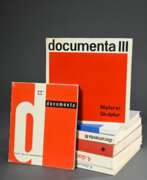 Livres anciens. 7 documenta-Ausstellungskataloge &quot;documenta 1-4&quot; 1955-1968; documenta 1, documenta 2 (Teil 1+2), documenta 3 (Teil 1+2) und documenta 4 (Teil 1+2), 21,7x18,5-27,5x22,5cm, Alters- und Gebrauchsspuren