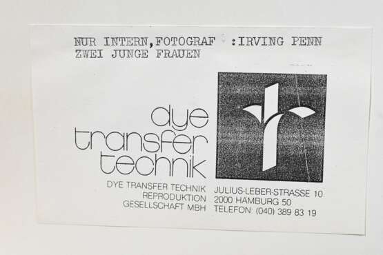 Penn, Irving (1917-2009) "Zwei junge Nondugl Mädchen/ Neu Guinea" 1970, Fotografie (Dye Transfer), Abzug später, verso bez., 48,5x46,4cm, leicht knickspurig, Ränder gewellt - Foto 2