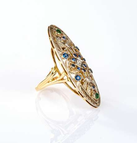 Großer Jugendstil Ring mit Saphiren und Diamanten. - photo 2