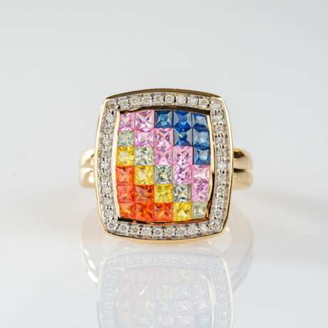 Multicolour Saphir Ring mit Brillant-Besatz. - photo 1