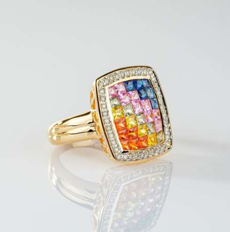 Multicolour Saphir Ring mit Brillant-Besatz. - photo 2