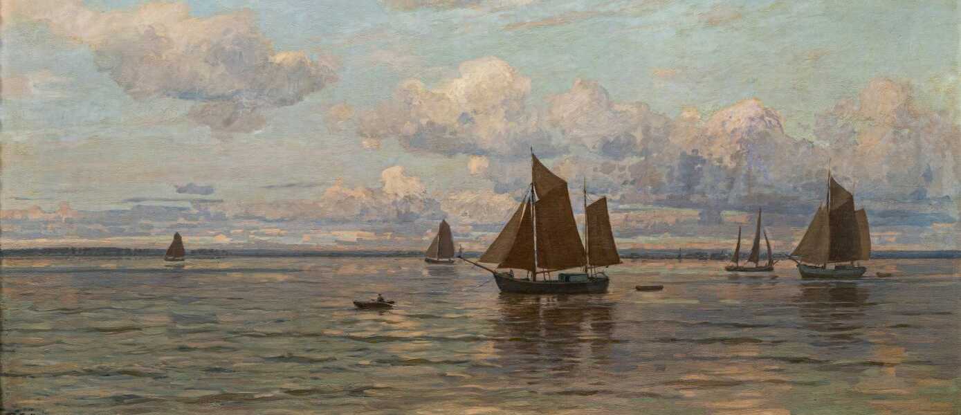 Friedrich Kallmorgen (Altona 1856 - Grötzingen 1924). Boote auf der Elbe.