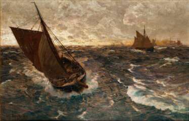 Carl Becker (Hameln 1862 - Hamburg 1926). 1 Gem. Carl Becker 'Fischerboote auf bewegter See'.