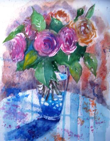 Розы Papier aquarelle Aquarelle sur papier Акварельная живопись Nature morte aux fleurs et fruits Ukraine 2024 - photo 1