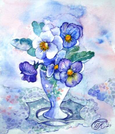 Фиалки Watercolor paper Watercolor on paper Акварель Flower still life Ukraine - photo 1