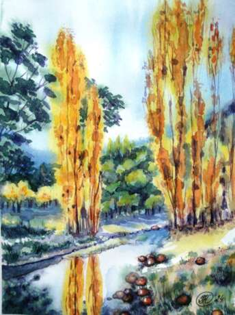 Пейзаж осенний Aquarellpapier Aquarell auf Papier лесной пейзаж Herbstlandschaft Ukraine 2024 - Foto 1