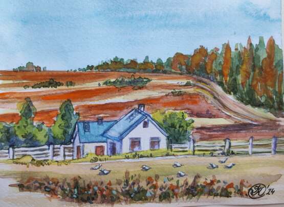 Сельский пейзаж Papier aquarelle Aquarelle sur papier лесной пейзаж Paysage rural Ukraine 2024 - photo 1