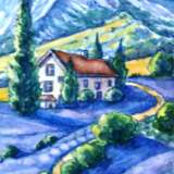 Лавандовые напевы Watercolor paper Watercolor Совремнный пейзаж Mountain landscape Ukraine 2024 - photo 1