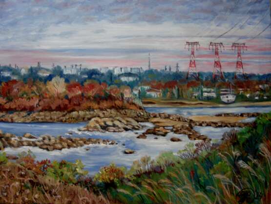 Вид на три мачты.Запорожье Canvas on the subframe Oil paint масляная живопись Landscapes with river Ukraine 2024 - photo 2