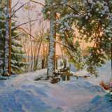 "Мохнатый январь" Canvas on cardboard Oil painting Contemporary realism Winter landscape Russia 2025 - photo 1