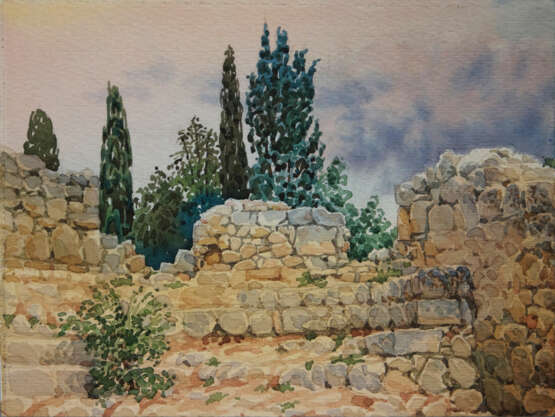 Развалины храма Papier Aquarell Realismus Landschaftsmalerei 2005 - Foto 1