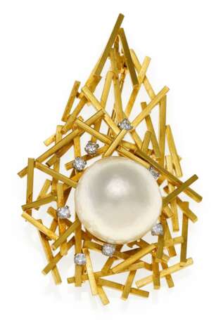 Perl-Diamant-Brosche. Grima, Andrew-1921 Rom - 2007 Gstaad. - Foto 1