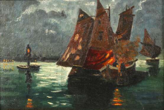 K. Schmidt, Nocturne mit Booten vor Venedig - Foto 1