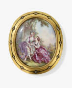 Brooches and pins. A brooch with enamel portrait