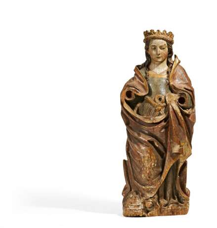 Süddeutsch. Heilige Katharina von Alexandria mit dem Haupt des Maxentius zu ihren Füßen. - Foto 1