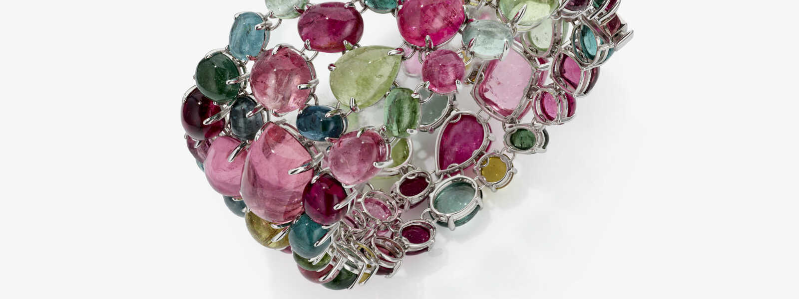 An expressive wide bracelet set with very fine multi-coloured tourmalines (rubellite, verdelite, indigolite)