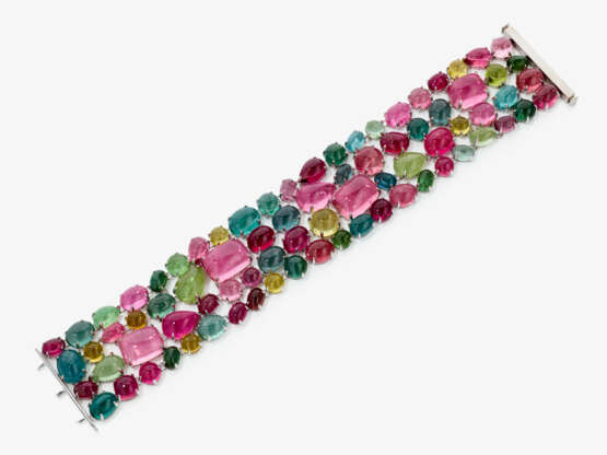 An expressive wide bracelet set with very fine multi-coloured tourmalines (rubellite, verdelite, indigolite) - photo 2