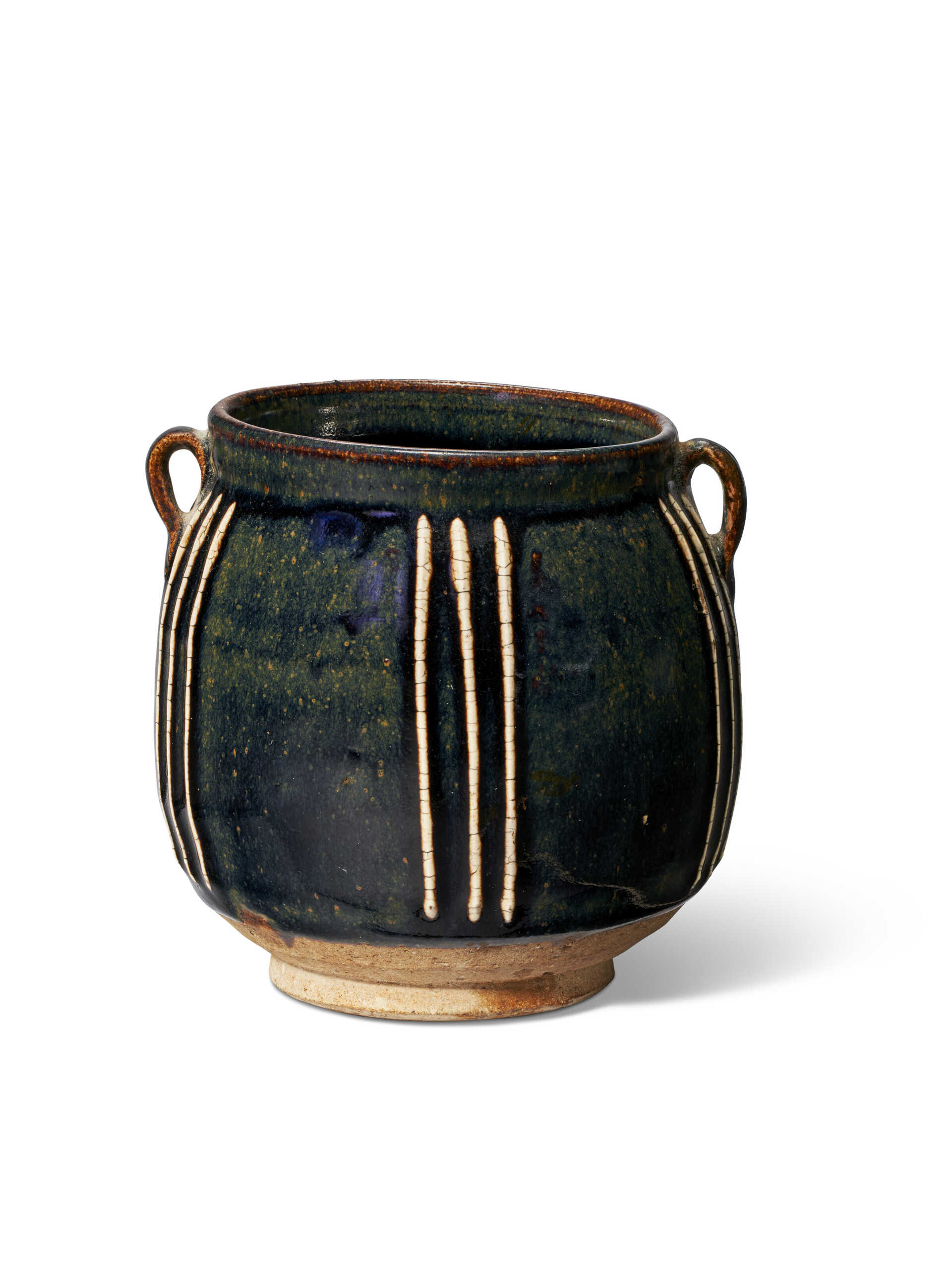 A CIZHOU-TYPE BLACKISH-BROWN-GLAZED WHITE-RIBBED JAR