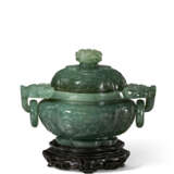 A GREYISH-GREEN JADEITE CENSER AND COVER - photo 1