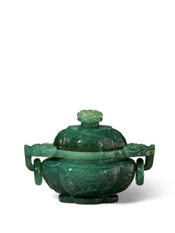 A GREYISH-GREEN JADEITE CENSER AND COVER - photo 2