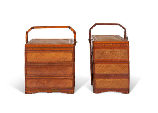 TWO BAMBOO THREE-TIERED PICNIC BOXES - photo 2