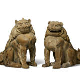 A PAIR OF CARVED WOOD SCULPTURES OF KOMA-INU (LION-DOG) - photo 1
