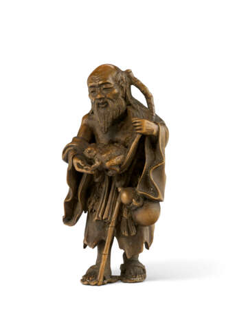 A WOOD CARVED NETSUKE OF GAMA SENNIN (TOAD IMMORTAL) - фото 2