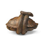 A CARVED WOOD NETSUKE OF A TORTOISE AND SNAKE - photo 5