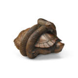 A CARVED WOOD NETSUKE OF A TORTOISE AND SNAKE - photo 7