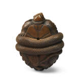 A CARVED WOOD NETSUKE OF A TORTOISE AND SNAKE - photo 8