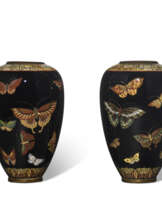 A PAIR OF SMALL CLOISONNÉ ENAMEL VASES WITH BUTTERFLIES