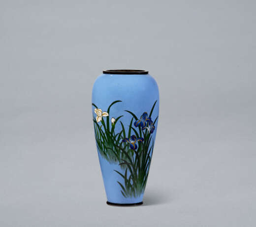 A SMALL CLOISONN&#201; ENAMEL VASE WITH IRISES - photo 1