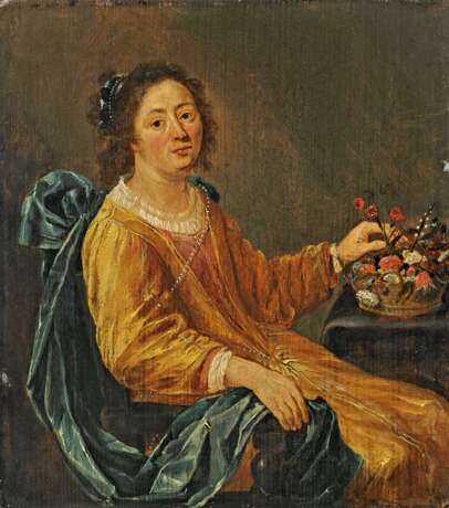 Niederländischer Meister. Portrait einer sitzenden Dame mit Blumenkorb. - Foto 1