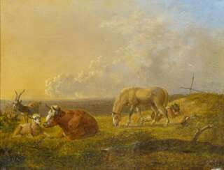 Dresdener Schule. Zwei Gemälde: Hirten mit ihrem Vieh in arkadischen Landschaften.
