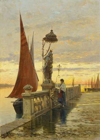 Corrodi, Hermann. Vor der Madonnenstatue am Hafen von ChioGelbgoldia vor Venedig. - фото 1