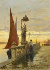 Corrodi, Hermann. Vor der Madonnenstatue am Hafen von ChioGelbgoldia vor Venedig.