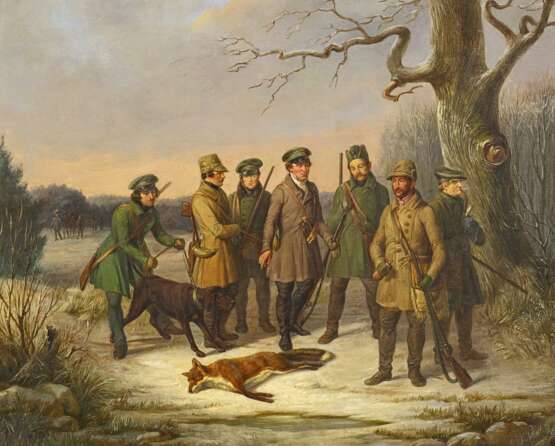 Rayski, Ferdinand von. Sächsische Jagdgesellschaft mit erlegtem Fuchs. - фото 1