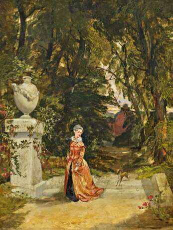 Englischer Meister. Dame mit Windhund in einem römischen Park. - фото 1