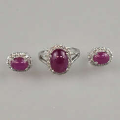 14K-Rubin-/Diamant-Schmuckset aus Ring und einem P…