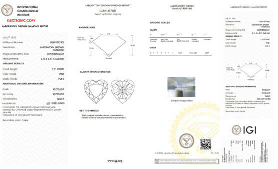 Loser rosafarbener Herz-Diamant von 1,01 ct. mit L… - photo 2
