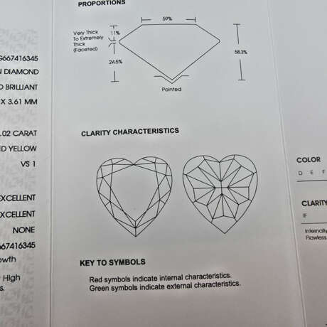 Loser gelber Herz-Diamant von 1,02 ct. mit Lasersi… - photo 6
