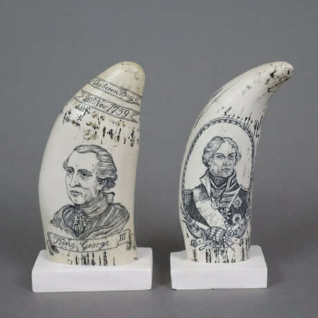 Zwei Scrimshaw-Repliken - Kunstharz, 1x mit Bildni… - photo 1